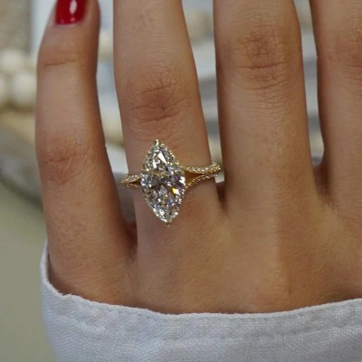 Yellow Gold Marquise Cut White Sapphire 925 Sterling Silver Engagement Ring