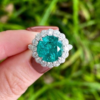 Round Cut Emerald 925 Sterling Silver Halo Engagement Ring