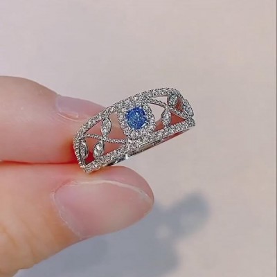 Art Deco Cushion Cut Blue Sapphire 925 Sterling Silver Engagement Ring