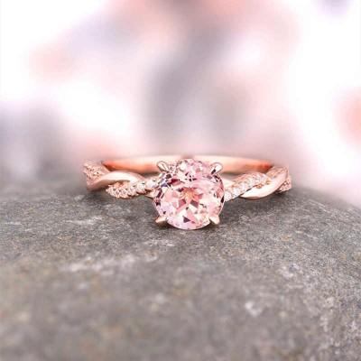 Rose Gold Round Cut Pink Sapphire 925 Sterling Silver Twisted Engagement Ring