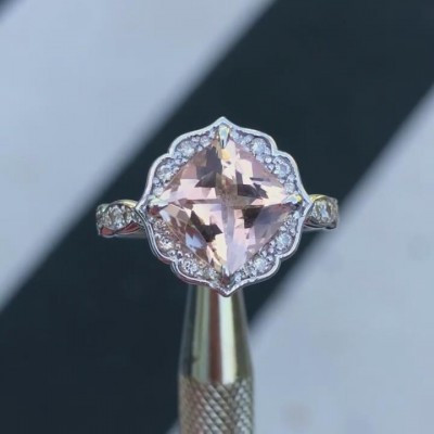 Vintage Princess Cut Pink Sapphire 925 Sterling Silver Halo Engagement Ring