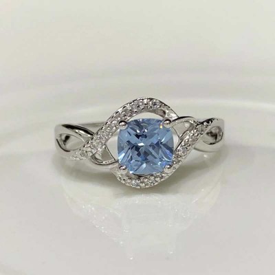 Cushion Cut Aquamarine 925 Sterling Silver Twisted Engagement Ring