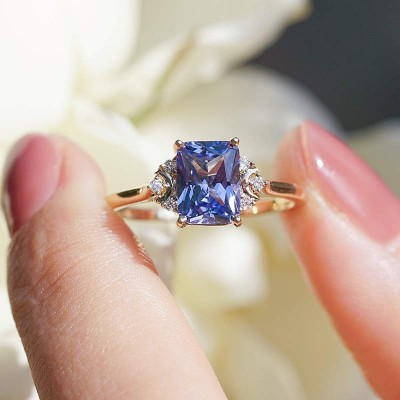 Yellow Gold Radiant Cut Aquamarine 925 Sterling Silver Engagement Ring