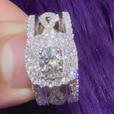 Round Cut White Sapphire 925 Sterling Silver Double Halo Twisted Engagement Ring