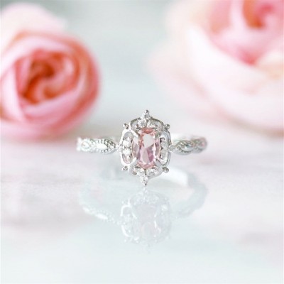 Vintage Oval Cut Pink Sapphire 925 Sterling Silver Engagement Ring