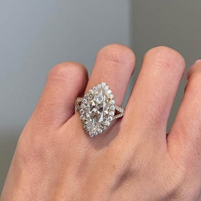 Yellow Gold Marquise Cut White Sapphire 925 Sterling Silver Engagement Ring