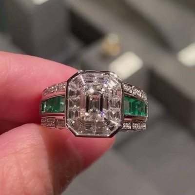 Vintage Emerald Cut White Sapphire 925 Sterling Silver Engagement Ring