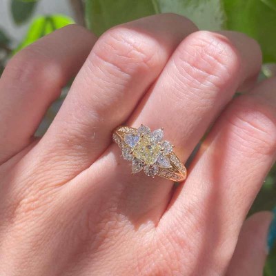 Yellow Gold Cushion Cut Yellow Topaz 925 Sterling Silver Flower Engagement Ring