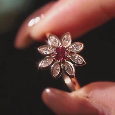 Floral Round Cut Orange Sapphire 925 Sterling Silver Ring