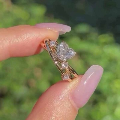 Yellow Gold Heart Cut White Sapphire 925 Sterling Silver Engagement Ring