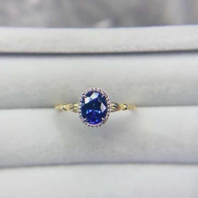Yellow Gold Oval Cut Blue Sapphire 925 Sterling Silver Engagement Ring