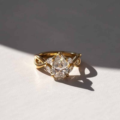 Yellow Gold Pear Cut White Sapphire 925 Sterling Silver Twisted Engagement Ring