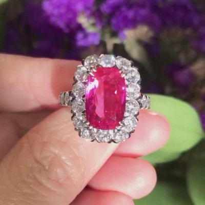 Cushion Cut Ruby 925 Sterling Silver Halo Engagement Ring