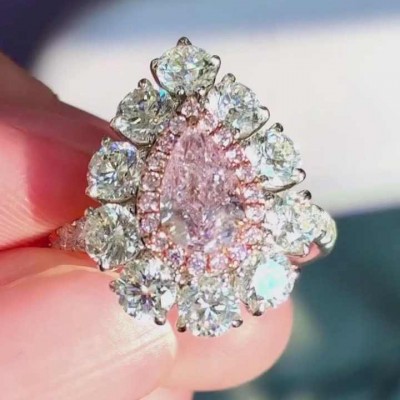 Pear Cut Pink Sapphire 925 Sterling Silver Halo Engagement Ring