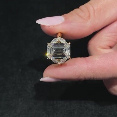Yellow Gold Emerald Cut White Sapphire 925 Sterling Silver Engagement Ring