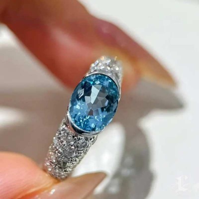 Unique Oval Cut Aquamarine 925 Sterling Silver Engagement Ring