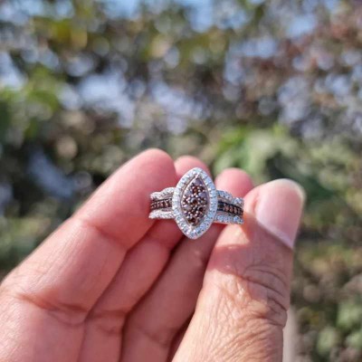 Round Cut Chocolate 925 Sterling Silver Marquise Shaped Halo Engagement Ring