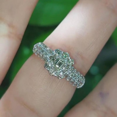 Emerald Cut White Sapphire 925 Sterling Silver Halo Engagement Ring