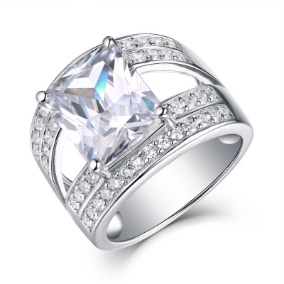 Radiant Cut White Sapphire 925 Sterling Silver Engagement Ring