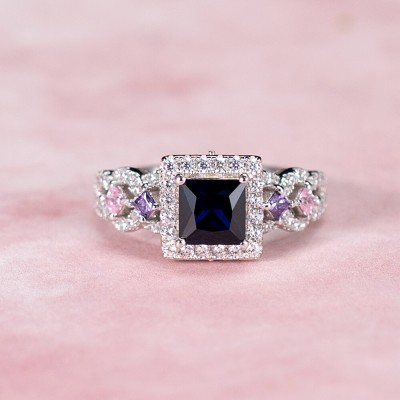 Princess Cut Blue Sapphire 925 Sterling Silver Halo Engagement Ring