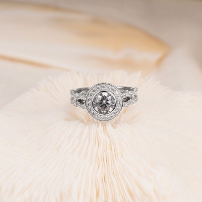 Knot Round Cut White Sapphire Sterling Silver Halo Engagement Ring