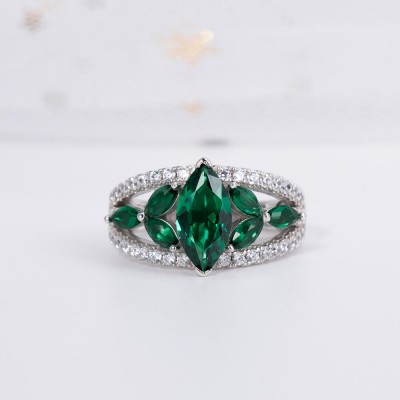 Vintage Marquise Cut Emerald 925 Sterling Silver Engagement Ring