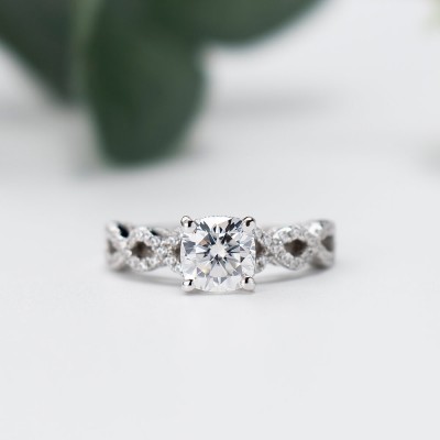 Twisted Cushion Cut White Sapphire 925 Sterling Silver Engagement Ring