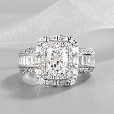 Cushion Cut White Sapphire 925 Sterling Silver Double Halo Engagement Ring