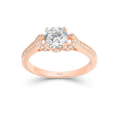Dainty Rose Gold Round Cut White Sapphire Sterling Silver Engagement Ring
