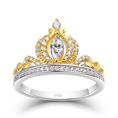 Gold Marquise Cut White Sapphire 925 Sterling Silver Crown Engagement Ring