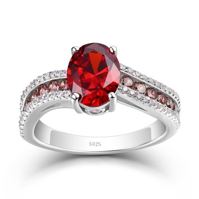 Oval Cut Ruby 925 Sterling Silver Engagement Ring