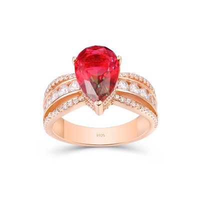 Rose Gold Pear Cut Watermelon  925 Sterling Silver Engagement Ring