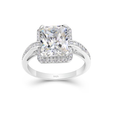 Radiant Cut White Sapphire 925 Sterling Silver Halo Engagement Ring