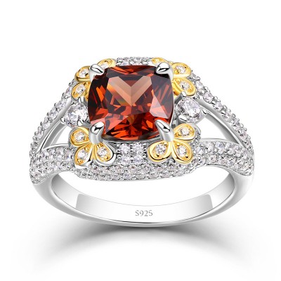 Cushion Cut Ruby 925 Sterling Silver Floral Halo Engagement Ring