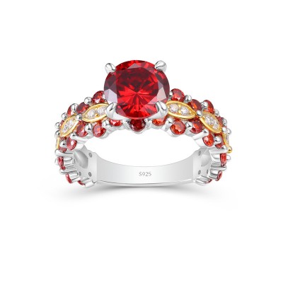 Round Cut Ruby 925 Sterling Silver Two-Tone Engagement Ring