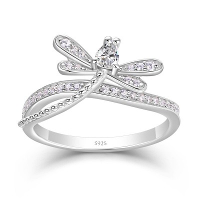 Pear Cut White Sapphire 925 Sterling Silver Dragonfly Women's Ring