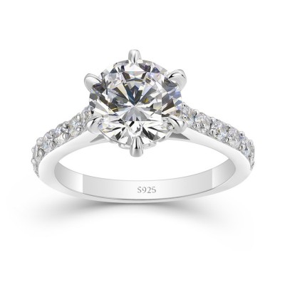 Classic Round Cut White Sapphire Sterling Silver Engagement Ring