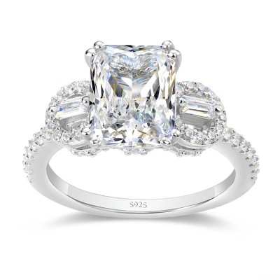 Radiant Cut White Sapphire Sterling Silver 3-Stone Engagement Ring