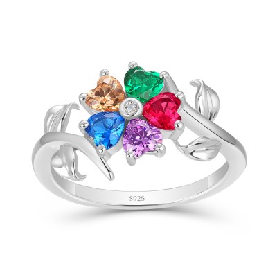 Heart Cut 925 Sterling Silver Multi-Color Flower Ring