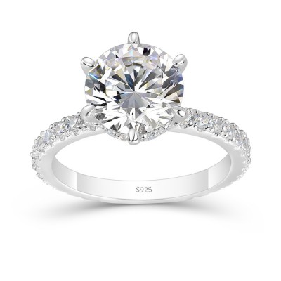 Round Cut White Sapphire 925 Sterling Silver Classic Engagement Ring