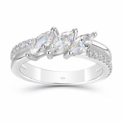 Marquise Cut White Sapphire 925 Sterling Silver 3-Stone Engagement Ring