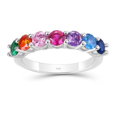 Rainbow Color Round Cut 925 Sterling Silver Women's Band