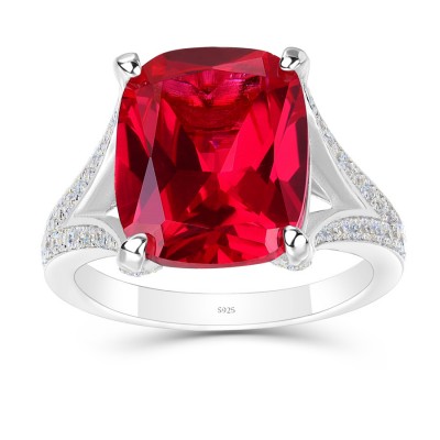 Cushion Cut Ruby 925 Sterling Silver Cocktail Ring