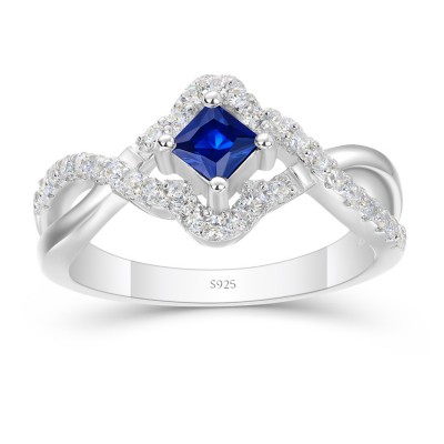 Princess Cut Blue Sapphire 925 Sterling Silver Twisted Engagement Ring