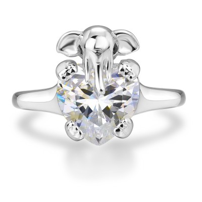 Heart Cut White Sapphire 925 Sterling Silver "Show Your Love" Elephant Ring