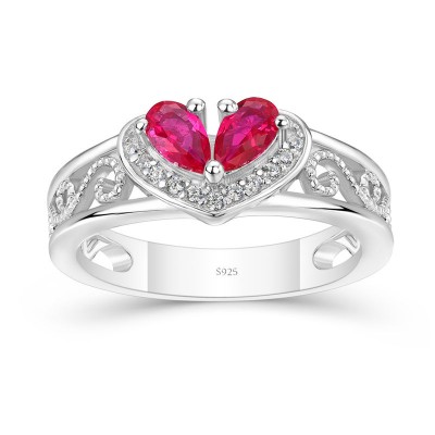 Pear Cut Ruby 925 Sterling Silver Heart Shape Engagement Ring