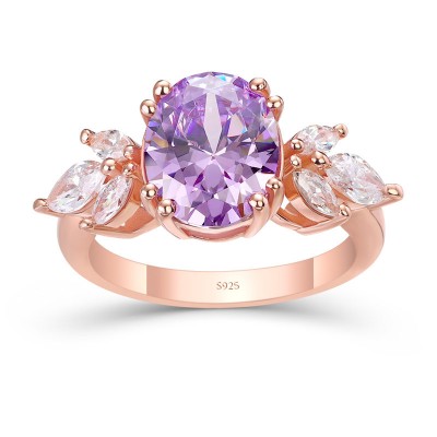 Rose Gold Oval Cut Light Amethyst 925 Sterling Silver Engagement Ring