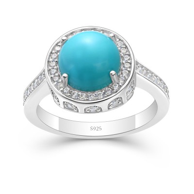 Round Cut Turquoise 925 Sterling Silver Halo Engagement Ring