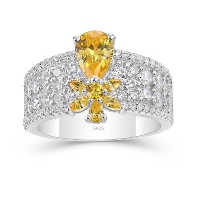 Pear Cut Yellow Topaz 925 Sterling Silver Engagement Ring