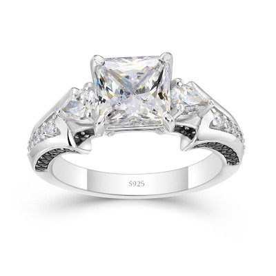 Princess Cut White Sapphire 925 Sterling Silver 3-Stone Engagement Ring